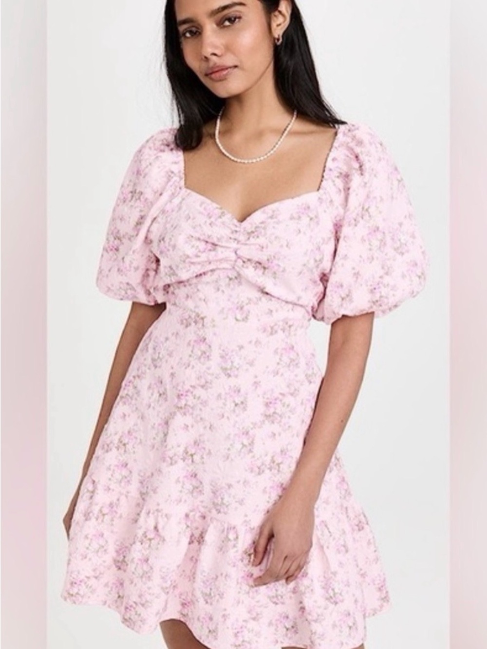 English Factory Pink Floral Puff Sleeve Mini Dress